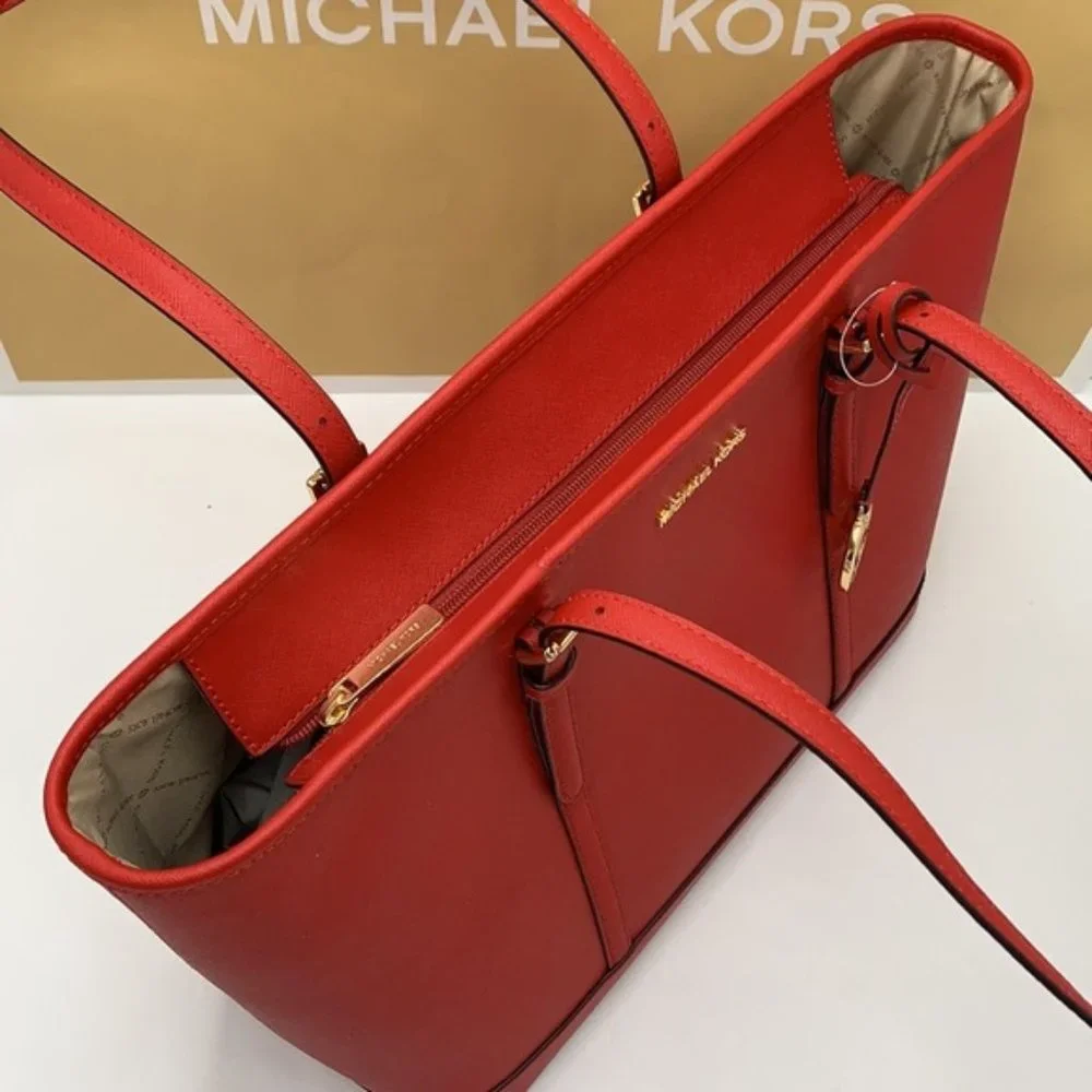 MICHAEL KORS JET SET TRAVEL LARGE TOP ZIP SHOULDER TOTE FLAME - Picture 12 of 16